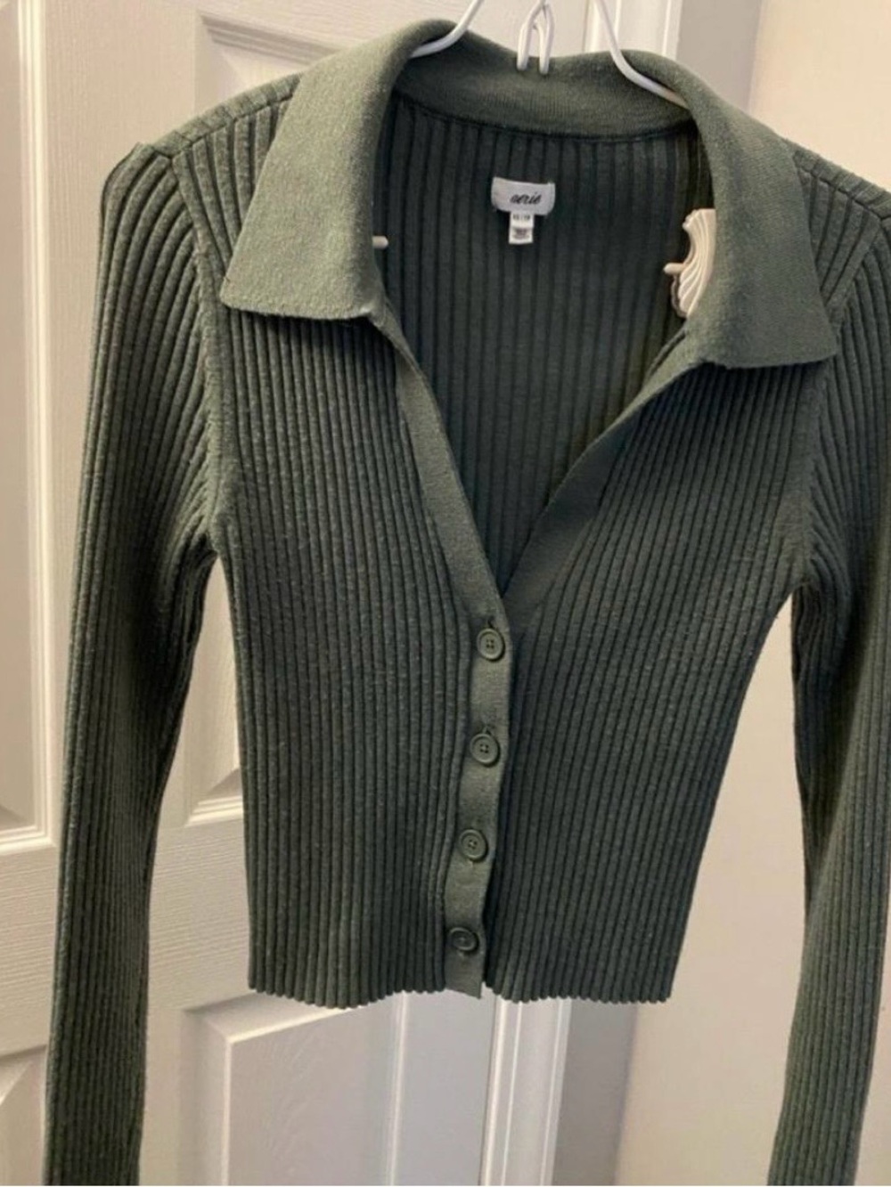 Aerie Ribbed Collared Button Up Sweater